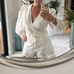 FARM Rio White Jean Shorts and Matching Top